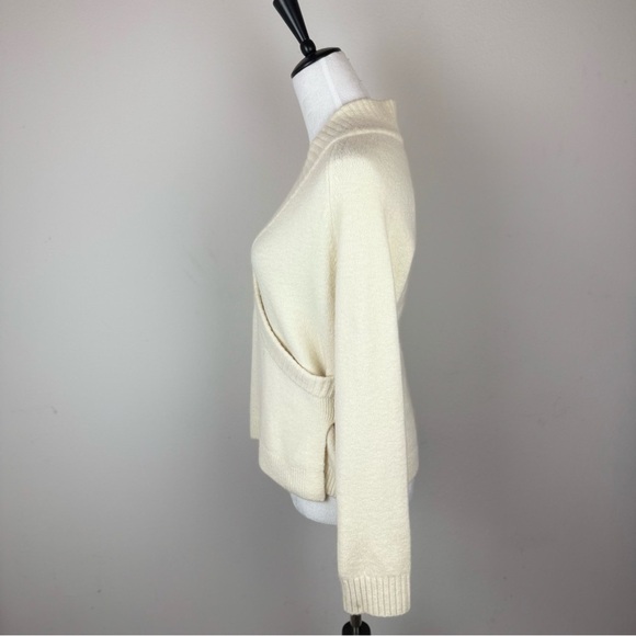 Anthropologie Cream Wrap Sweater M Merino Wool Baby Alpaca Blend - Picture 5 of 10